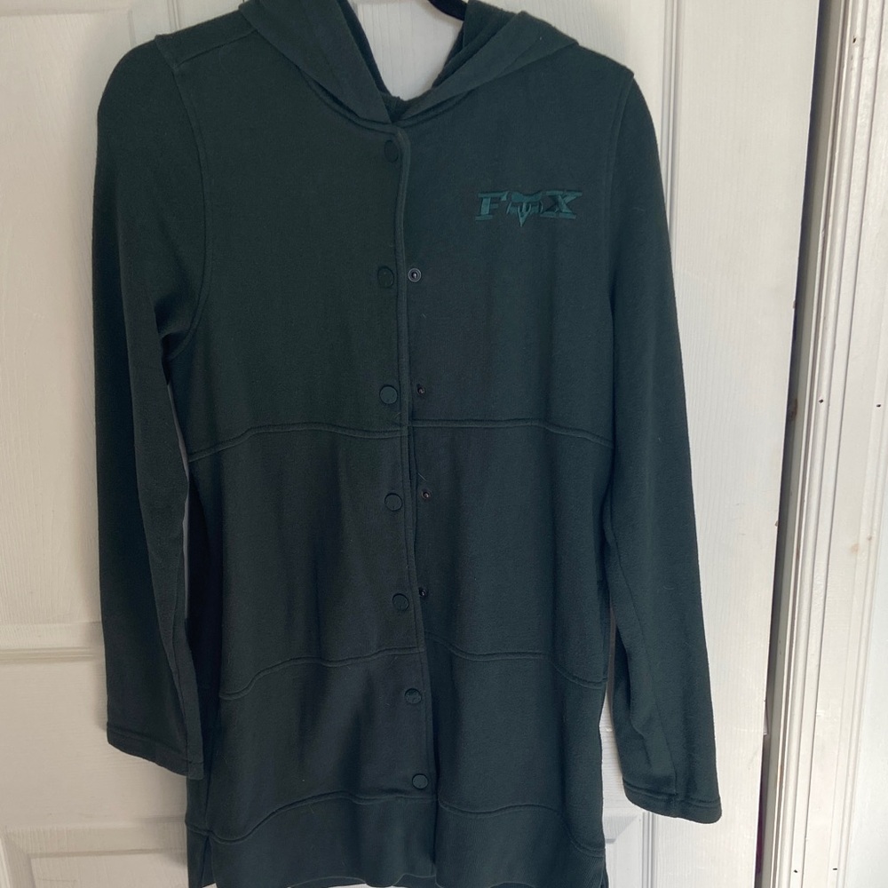Women’s Fox Racing Brand Green Hooded Button-Up Sweater Long Length